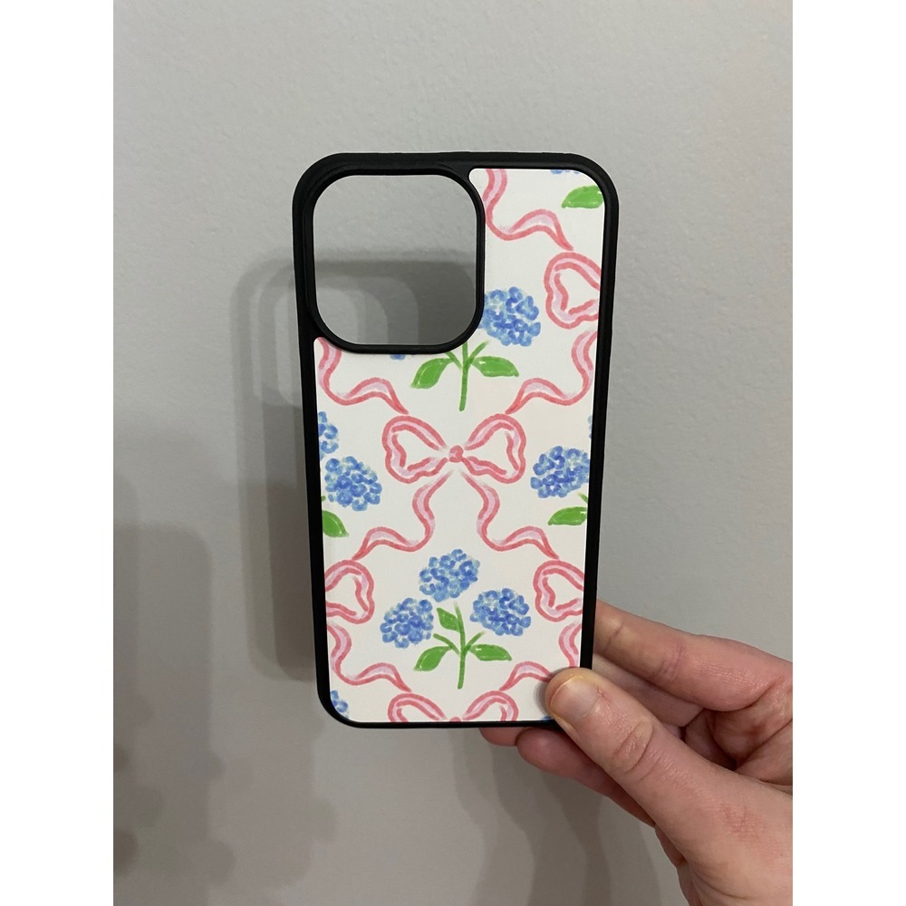 iPhone 13 Pro Case Women White Blue Pink Hydrangea Bow Coquette Floral Aesthetic